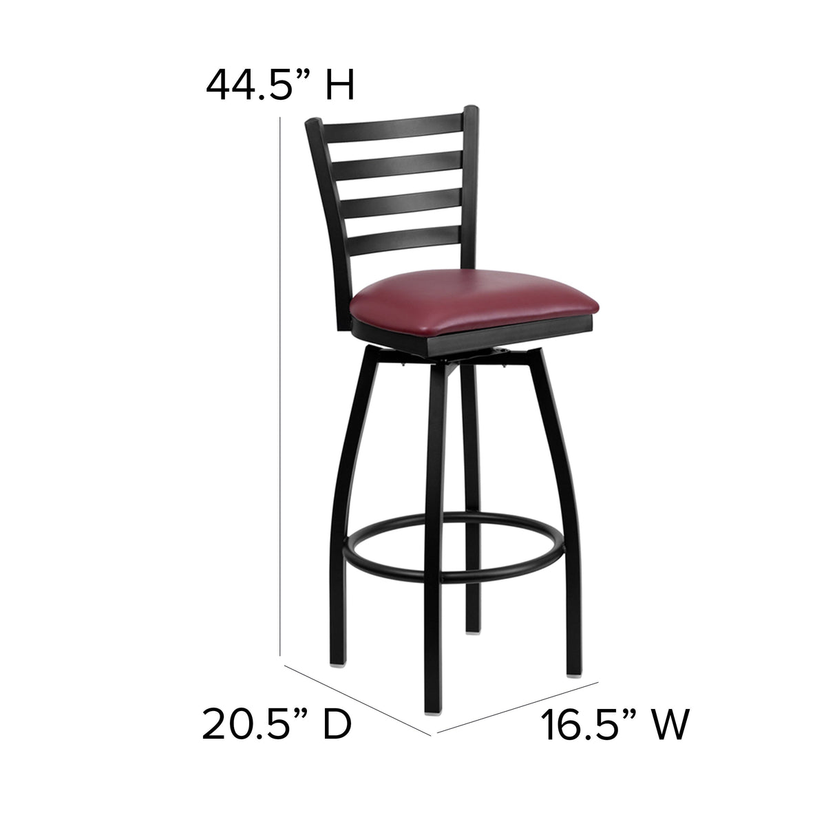 Burgundy Vinyl Seat/Black Metal Frame |#| Black Ladder Back Swivel Metal Barstool - Burgundy Vinyl Seat