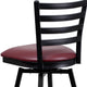 Burgundy Vinyl Seat/Black Metal Frame |#| Black Ladder Back Swivel Metal Barstool - Burgundy Vinyl Seat