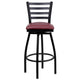 Burgundy Vinyl Seat/Black Metal Frame |#| Black Ladder Back Swivel Metal Barstool - Burgundy Vinyl Seat