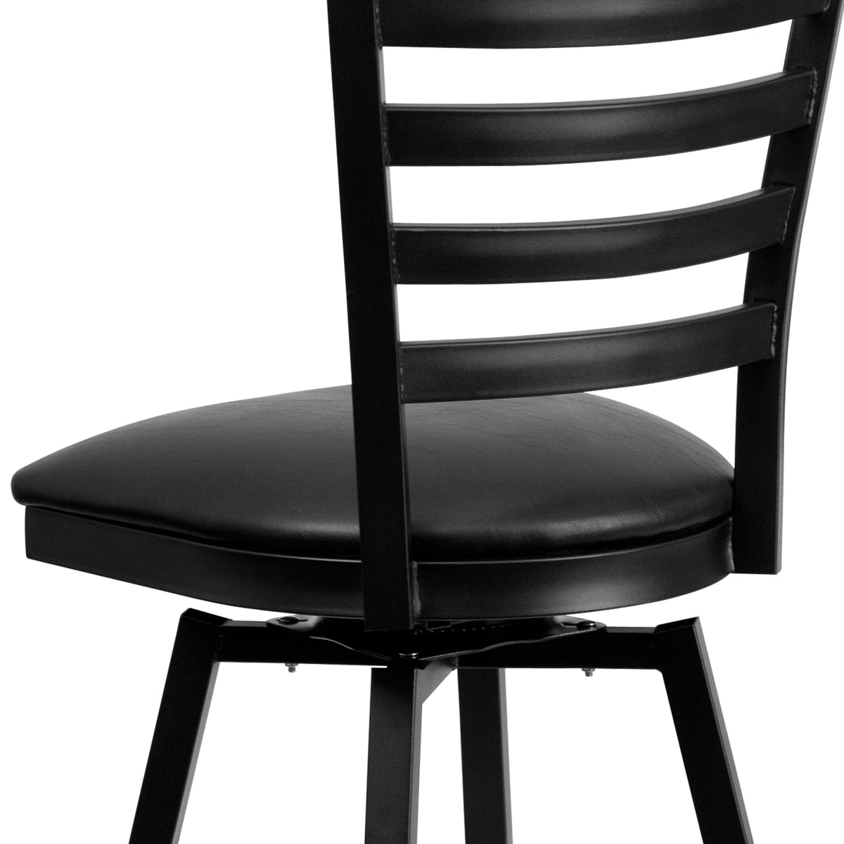 Black Vinyl Seat/Black Metal Frame |#| Black Ladder Back Swivel Metal Barstool - Black Vinyl Seat