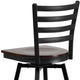 Walnut Wood Seat/Black Metal Frame |#| Black Ladder Back Swivel Metal Barstool - Walnut Wood Seat