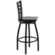 Walnut Wood Seat/Black Metal Frame |#| Black Ladder Back Swivel Metal Barstool - Walnut Wood Seat