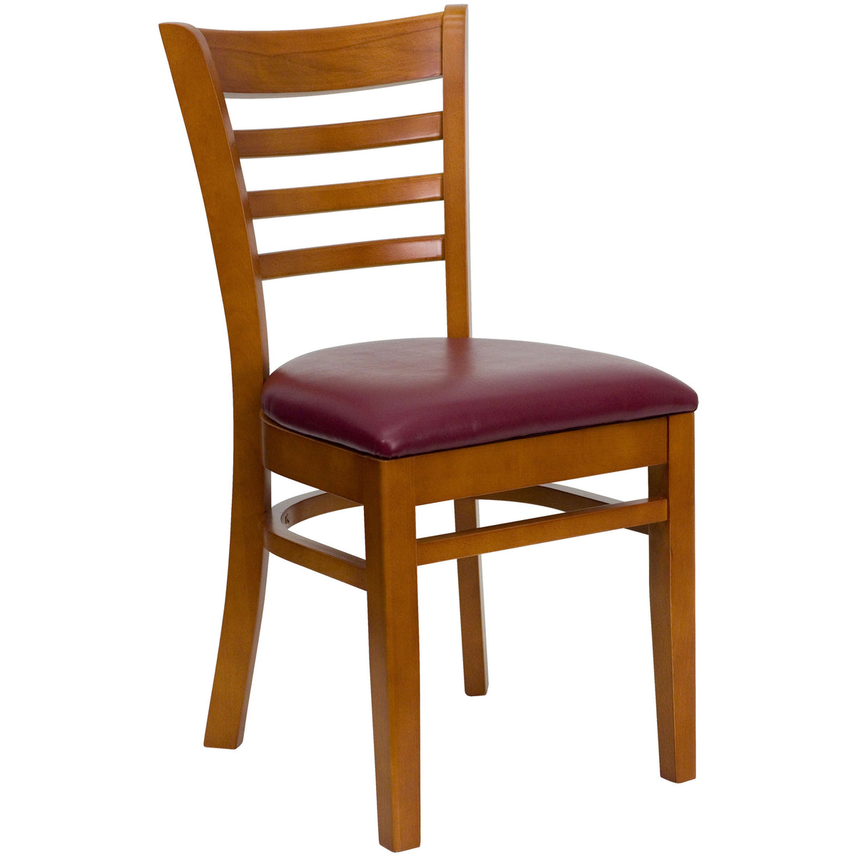 Burgundy Vinyl Seat/Cherry Wood Frame |#| Ladder Back Cherry Wood Restaurant Chair - Burgundy Vinyl Seat