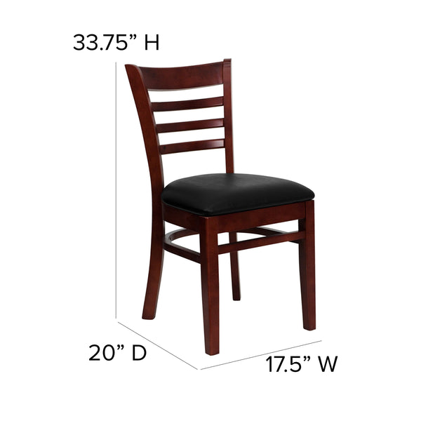 Black Vinyl Seat/Mahogany Wood Frame |#| Ladder Back Mahogany Wood Restaurant Chair - Black Vinyl Seat