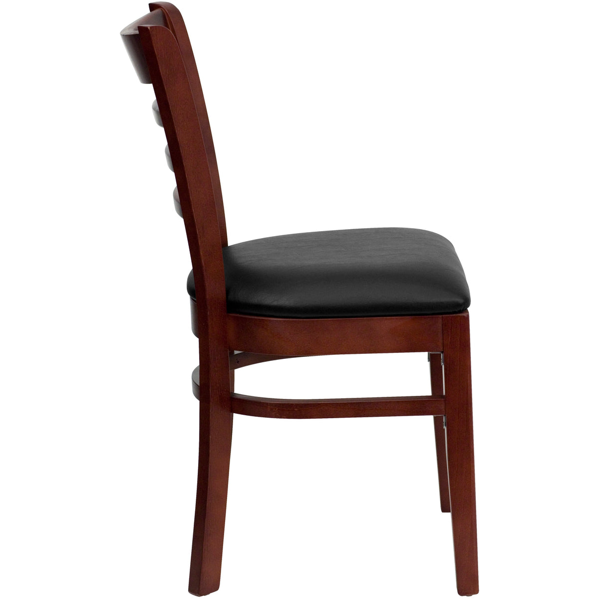 Black Vinyl Seat/Mahogany Wood Frame |#| Ladder Back Mahogany Wood Restaurant Chair - Black Vinyl Seat