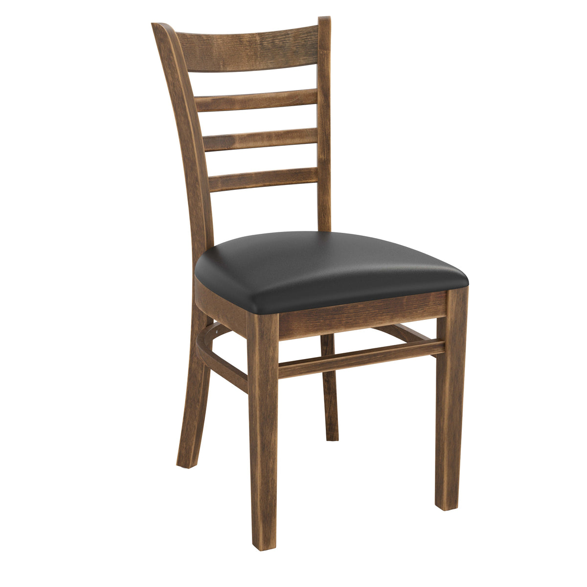 Black Vinyl Seat/Antique Copper Wood Frame |#| Ladder Back Antique Copper Wood Restaurant Chair - Black Vinyl Seat