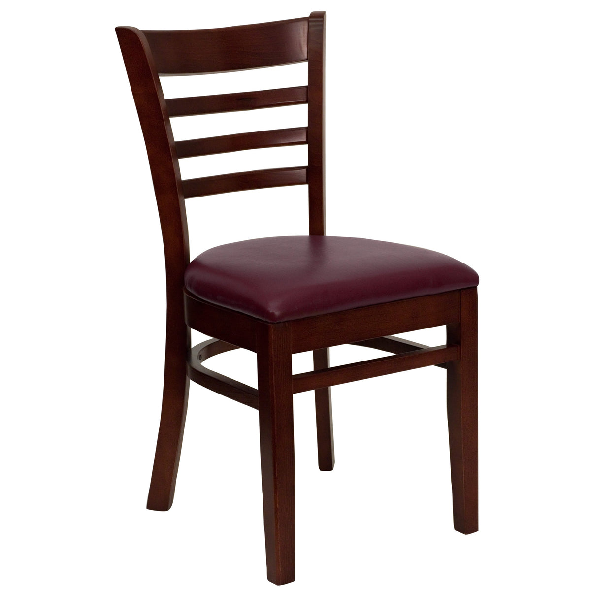 Burgundy Vinyl Seat/Mahogany Wood Frame |#| Ladder Back Mahogany Wood Restaurant Chair - Burgundy Vinyl Seat