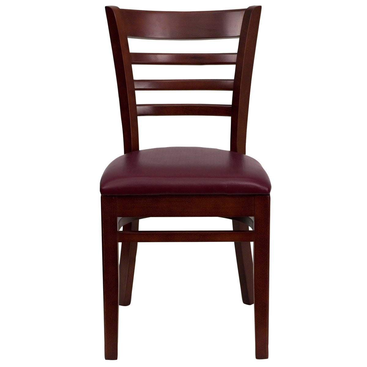 Burgundy Vinyl Seat/Mahogany Wood Frame |#| Ladder Back Mahogany Wood Restaurant Chair - Burgundy Vinyl Seat