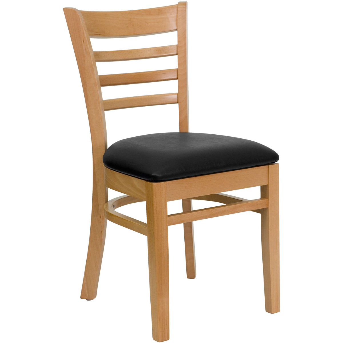 Black Vinyl Seat/Natural Wood Frame |#| Ladder Back Natural Wood Restaurant Chair - Black Vinyl Seat