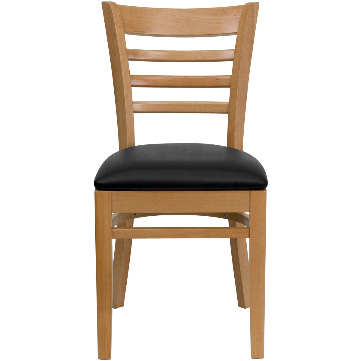 Black Vinyl Seat/Natural Wood Frame |#| Ladder Back Natural Wood Restaurant Chair - Black Vinyl Seat