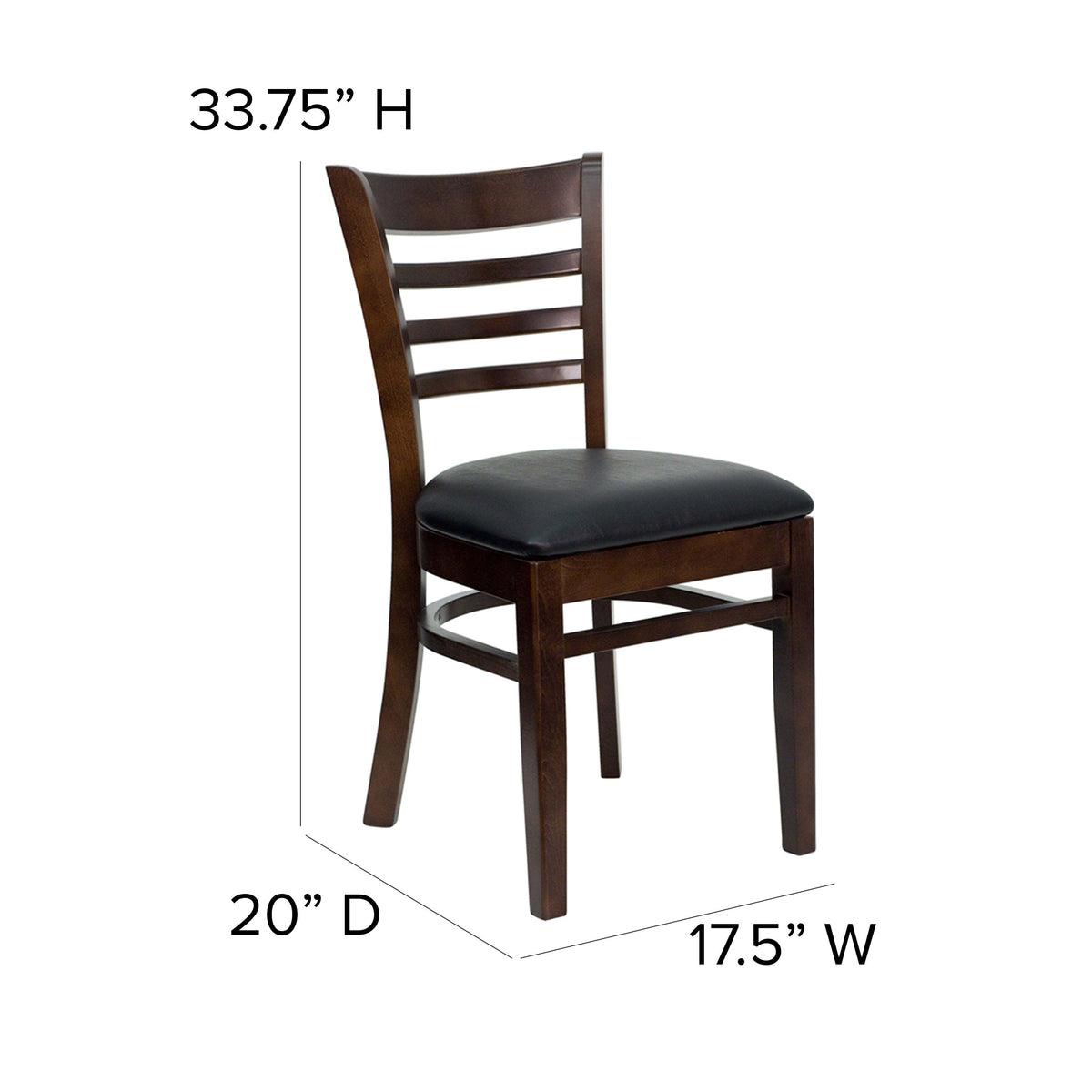 Black Vinyl Seat/Walnut Wood Frame |#| Ladder Back Walnut Wood Restaurant Chair - Black Vinyl Seat