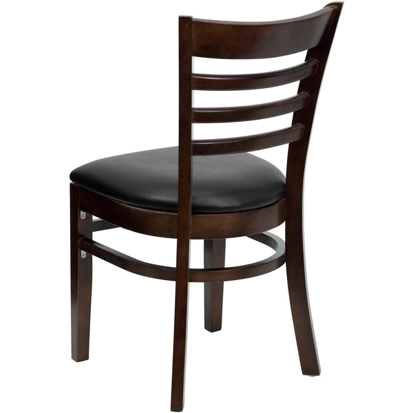 Black Vinyl Seat/Walnut Wood Frame |#| Ladder Back Walnut Wood Restaurant Chair - Black Vinyl Seat