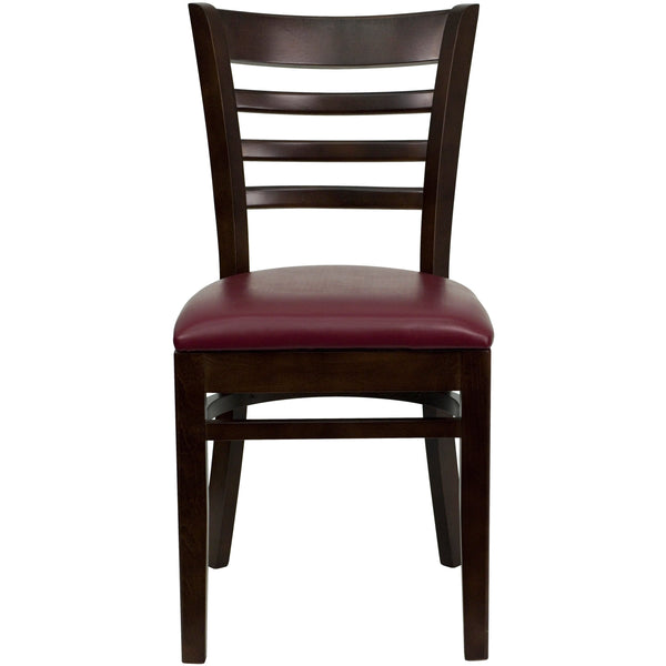 Burgundy Vinyl Seat/Walnut Wood Frame |#| Ladder Back Walnut Wood Restaurant Chair - Burgundy Vinyl Seat