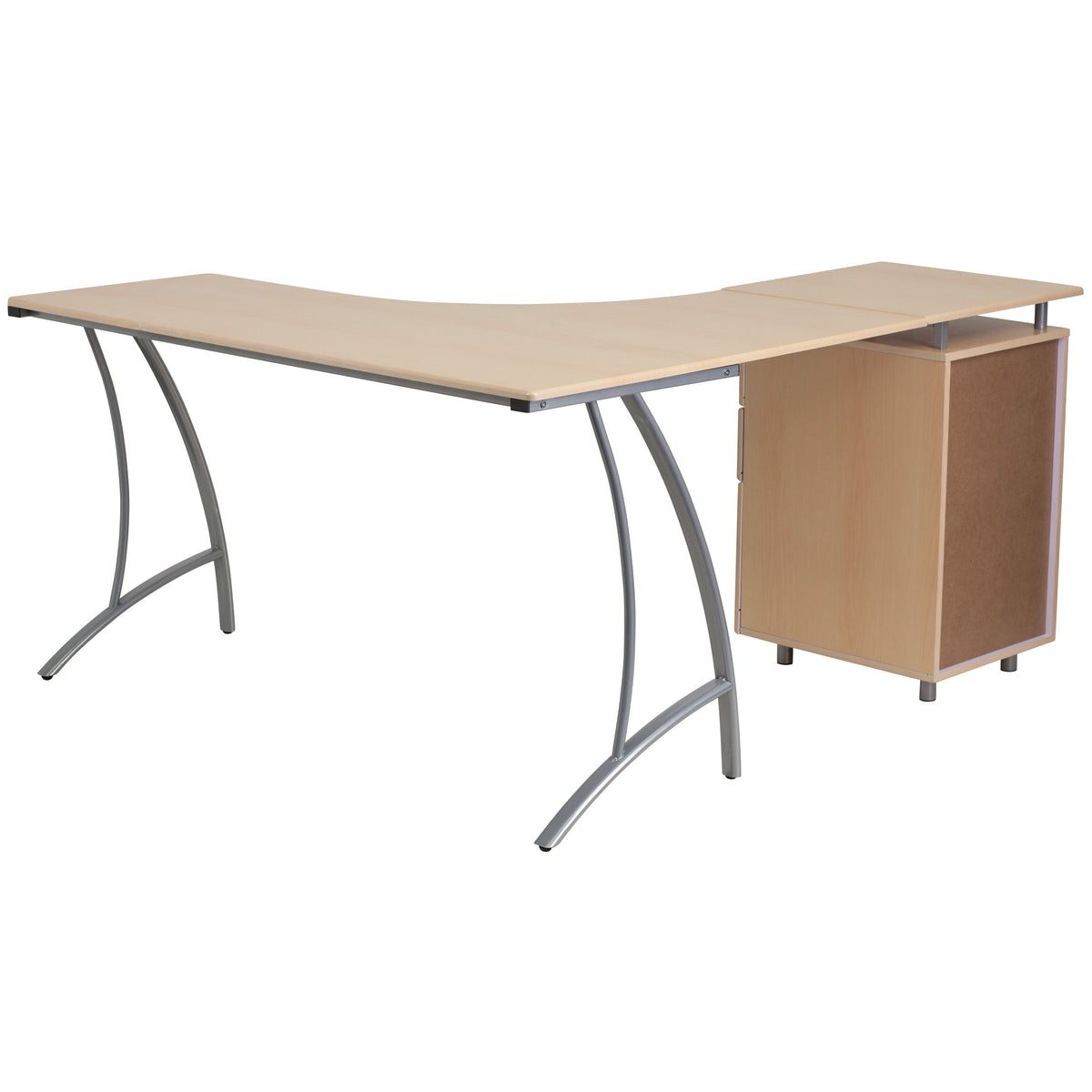 Beech |#| Beech Laminate L-Shape Desk with Three Drawer Pedestal and Locking Drawers