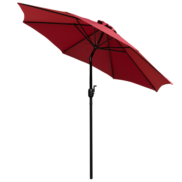 Red |#| 35inch Square Faux Teak Patio Table, 4 Chairs and Red 9FT Patio Umbrella with Base