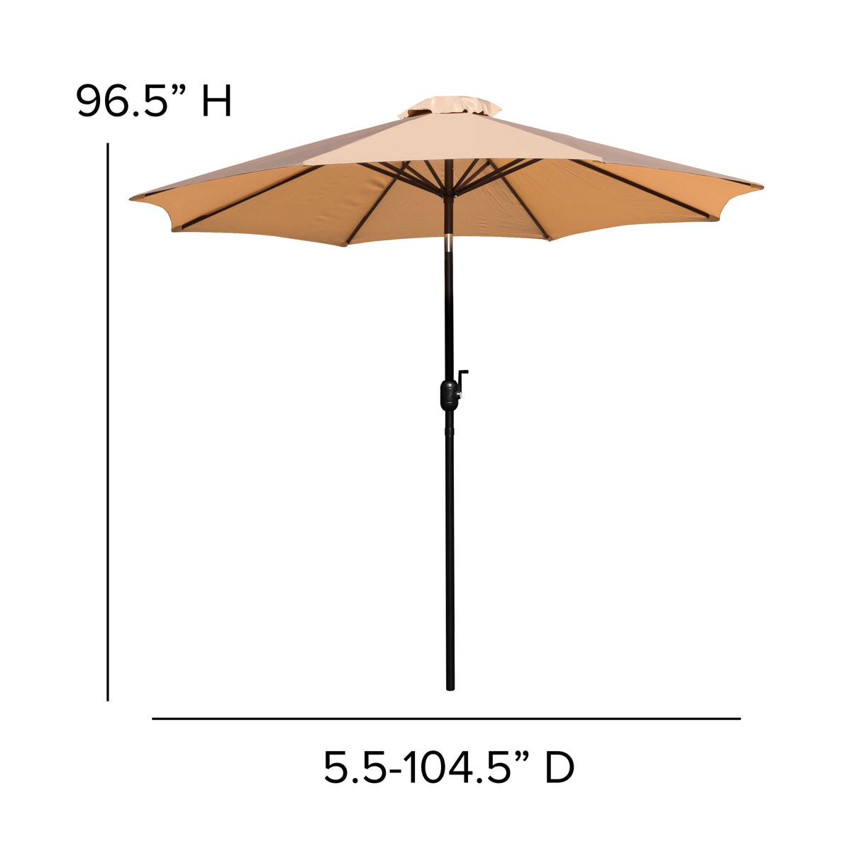 Tan |#| 35inch Square Faux Teak Patio Table, 4 Chairs and Tan 9FT Patio Umbrella with Base