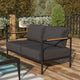 Charcoal |#| Black Aluminum Frame Loveseat with Teak Arm Accents and Charcoal Cushions