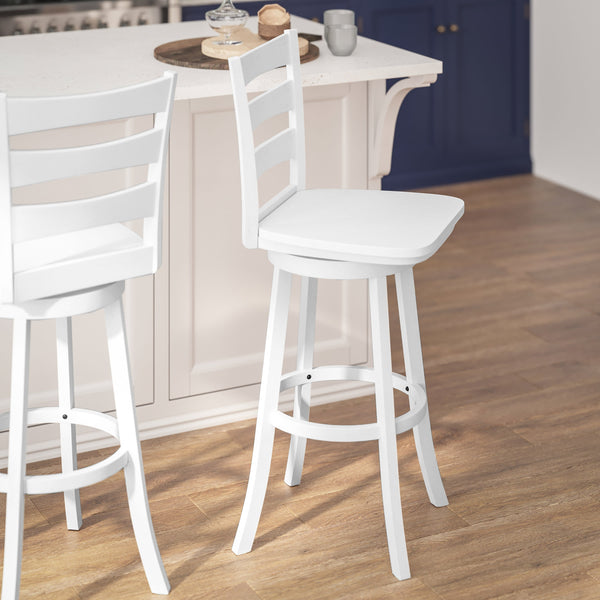 White Wash |#| Commercial Wooden Swivel Bar Height Stool in Antique White Wash