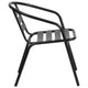 Black |#| Modern 23.5" Square Glass Framed Glass Table with 2 Black Slat Back Chairs