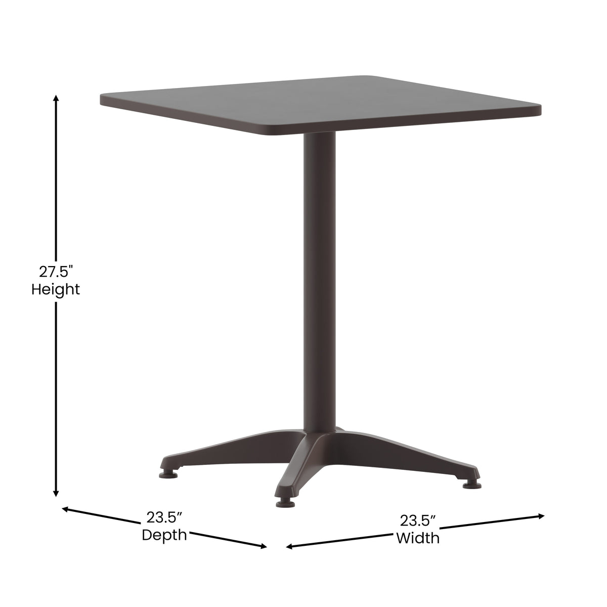 Bronze |#| Modern 23.5" Square Glass Framed Glass Table with 2 Bronze Slat Back Chairs