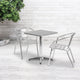 Aluminum |#| 23.5" Square Aluminum Indoor-Outdoor Table Set with 2 Slat Back Chairs