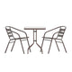 Bronze |#| Modern 23.5inch Square Glass Framed Glass Table with 2 Bronze Slat Back Chairs