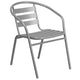 Silver |#| Modern 23.5inch Square Glass Framed Glass Table with 2 Silver Slat Back Chairs