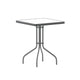 Silver |#| Modern 23.5inch Square Glass Framed Glass Table with 2 Silver Slat Back Chairs