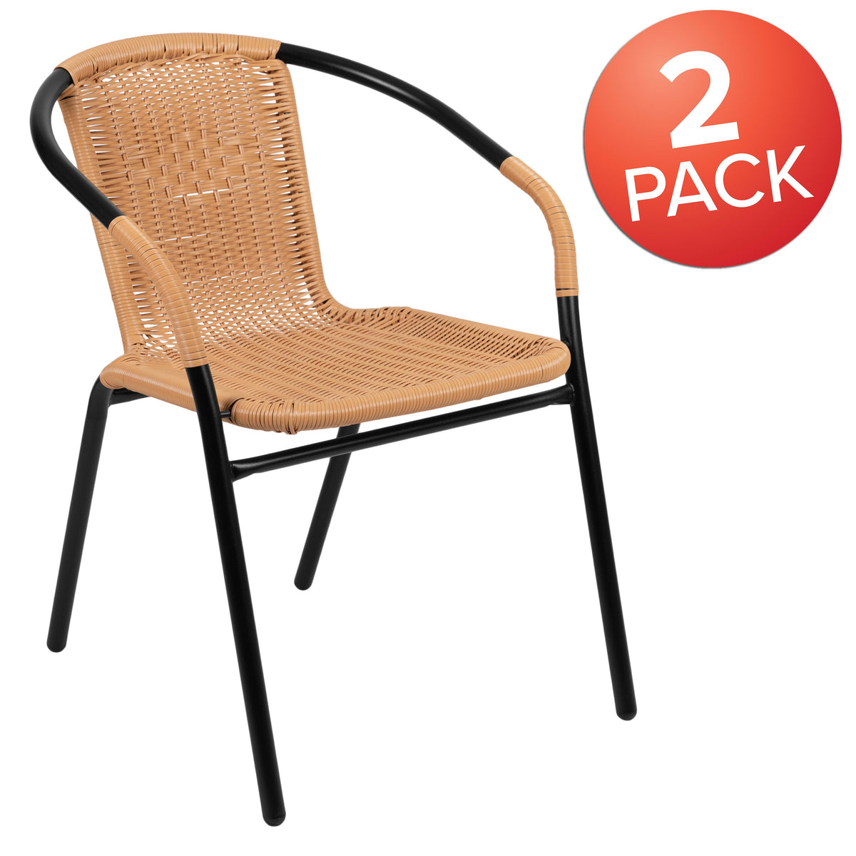 Beige |#| 2 Pack Beige Rattan Indoor-Outdoor Restaurant Stack Chair with Curved Back