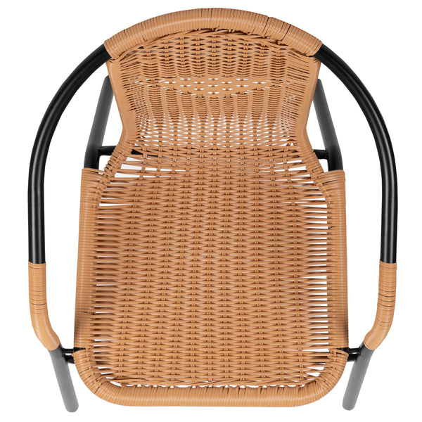 Beige |#| 2 Pack Beige Rattan Indoor-Outdoor Restaurant Stack Chair with Curved Back