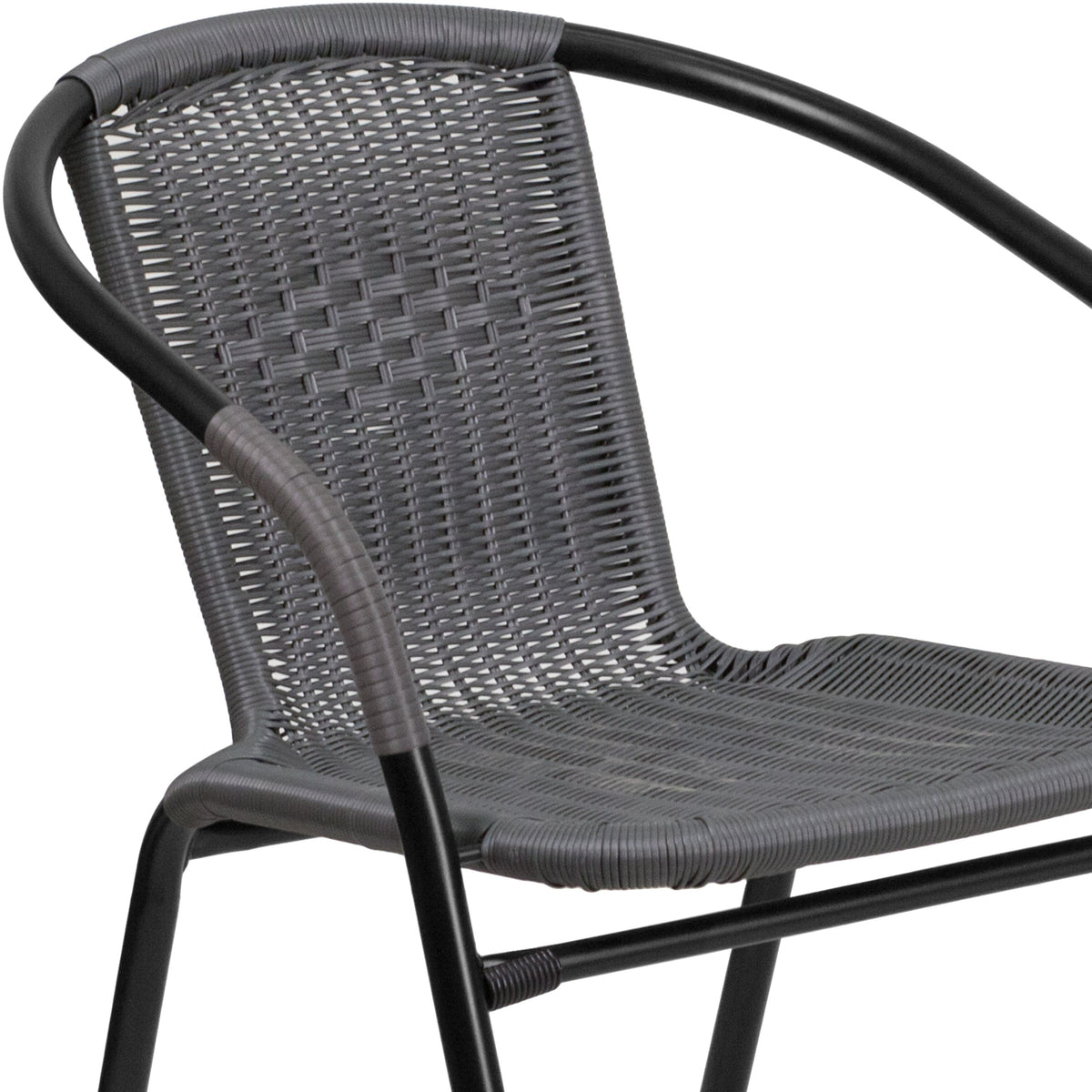 Gray |#| 2 Pack Gray Rattan Indoor-Outdoor Restaurant Stack Chair with Curved Back