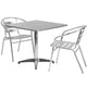 31.5inch Square Aluminum Indoor-Outdoor Table Set with 2 Slat Back Chairs
