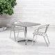 31.5inch Square Aluminum Indoor-Outdoor Table Set with 2 Slat Back Chairs