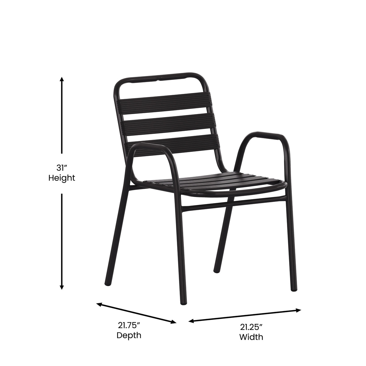 Commercial Patio Dining Set with Table, 2 Chairs, and 2 Arm Chairs in Black