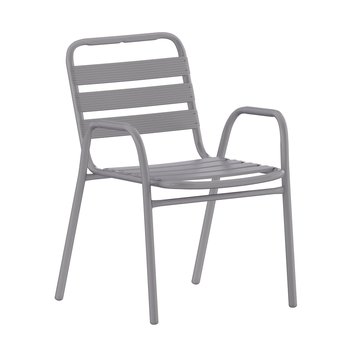 Silver |#| Commercial Indoor-Outdoor Restaurant Stack Chair with Slat Back and Arms-Silver