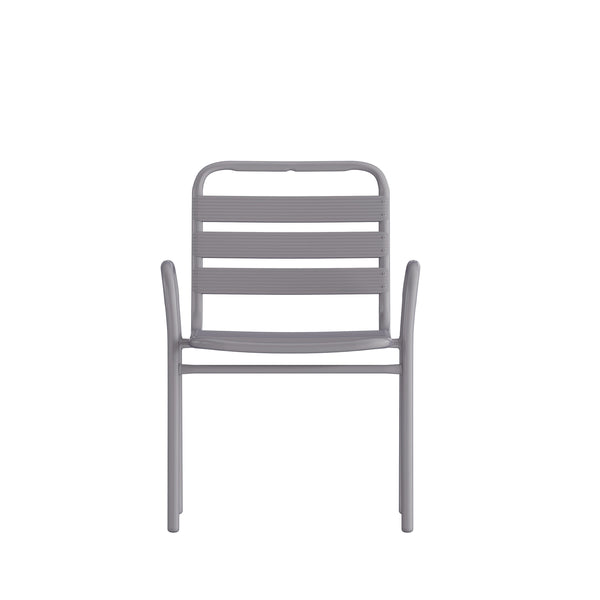 Silver |#| Commercial Indoor-Outdoor Restaurant Stack Chair with Slat Back and Arms-Silver