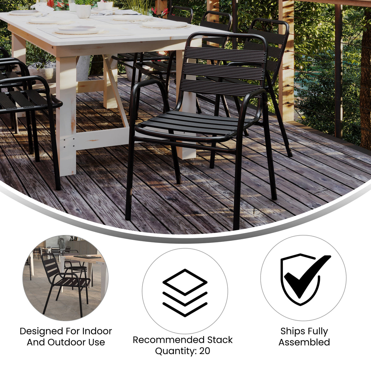 Black |#| Commercial Indoor-Outdoor Restaurant Stack Chair with Slat Back and Arms-Black