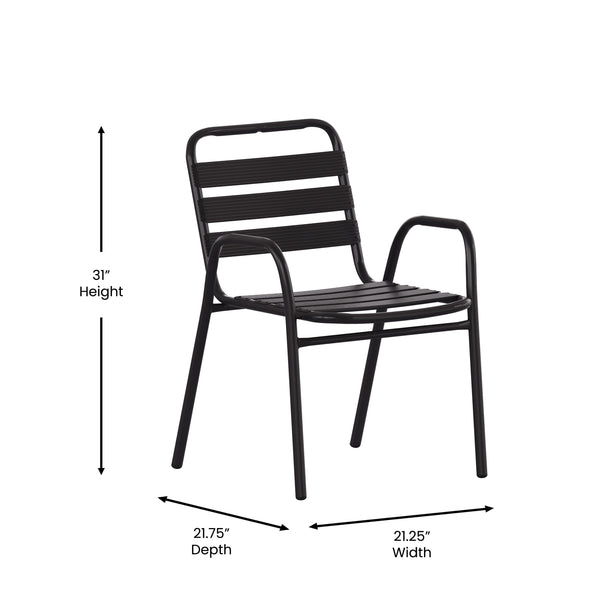 Black |#| Commercial Indoor-Outdoor Restaurant Stack Chair with Slat Back and Arms-Black