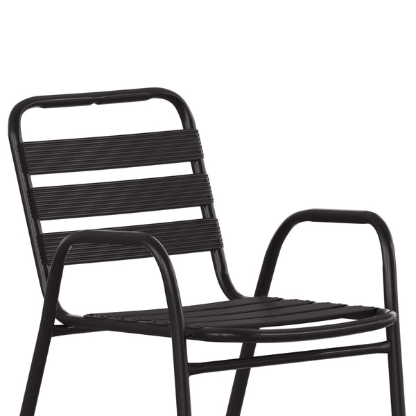 Black |#| Commercial Indoor-Outdoor Restaurant Stack Chair with Slat Back and Arms-Black