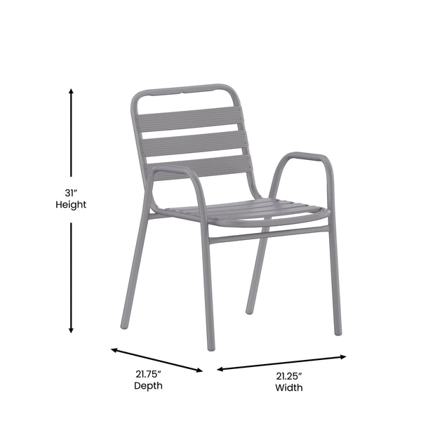 Silver |#| Commercial Indoor-Outdoor Restaurant Stack Chair with Slat Back and Arms-Silver