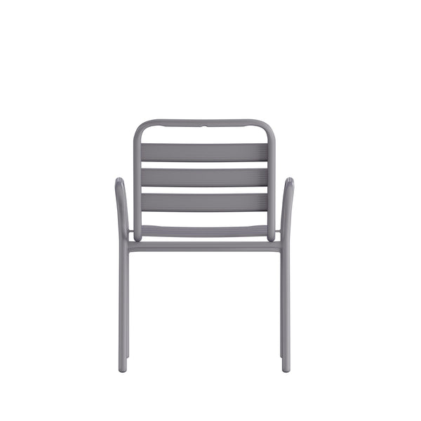 Silver |#| Commercial Indoor-Outdoor Restaurant Stack Chair with Slat Back and Arms-Silver