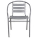 Silver |#| Silver Metal Restaurant Stack Chair with Curved Back and Aluminum Slats