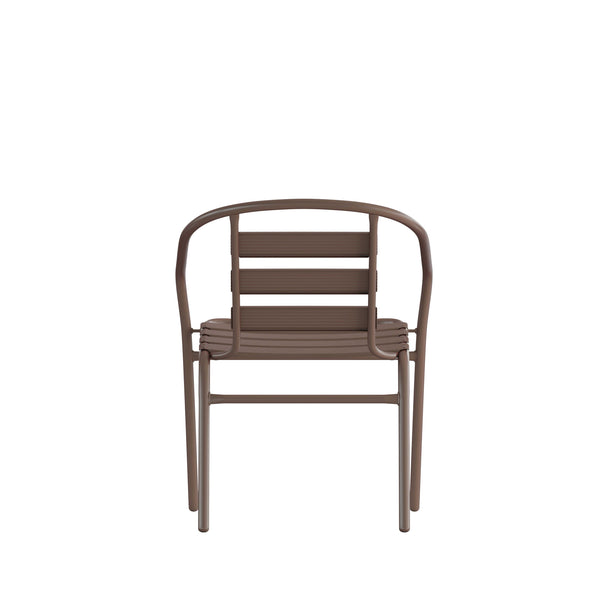 Bronze |#| Bronze Metal Restaurant Stack Chair with Curved Back and Metal Slats