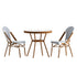 Lourdes Indoor/Outdoor Commercial French Bistro 31.5" Table, PE Rattan, Glass Top with 2 Stack Chairs