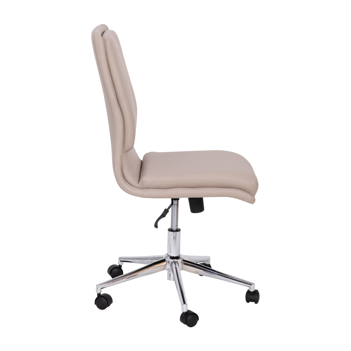 Taupe |#| Mid-Back Armless Office Task Chair with Chrome 5-Star Base in Taupe LeatherSoft