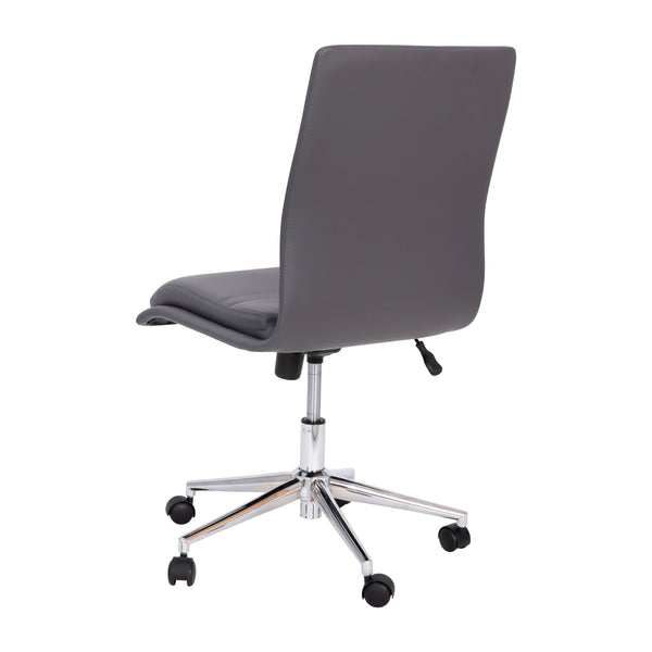 Gray |#| Mid-Back Armless Office Task Chair with Chrome 5-Star Base in Gray LeatherSoft