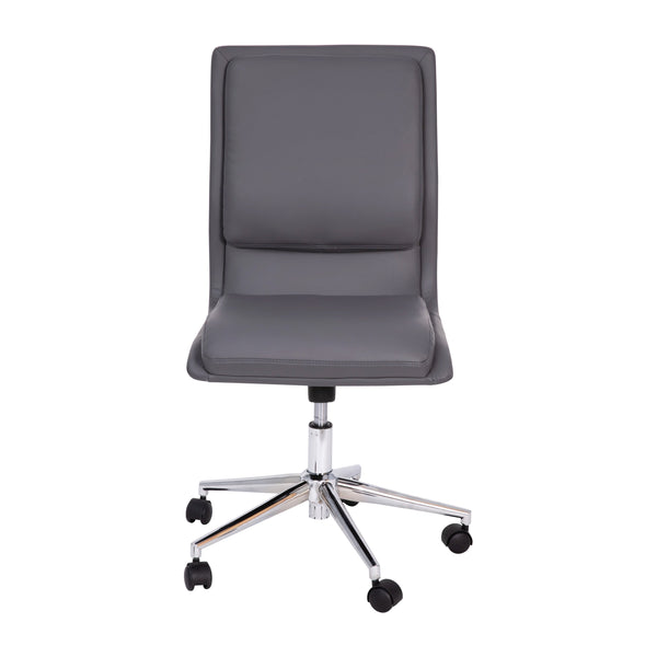 Gray |#| Mid-Back Armless Office Task Chair with Chrome 5-Star Base in Gray LeatherSoft