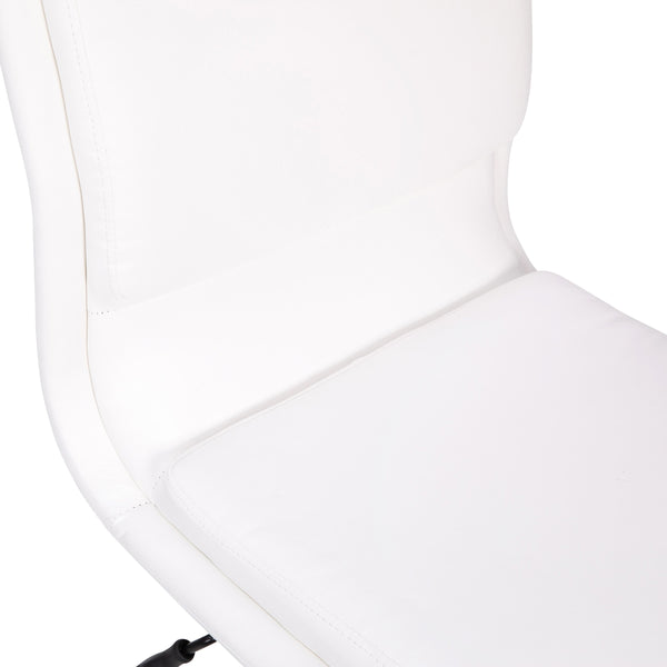 White |#| Mid-Back Armless Office Task Chair with Chrome 5-Star Base in White LeatherSoft