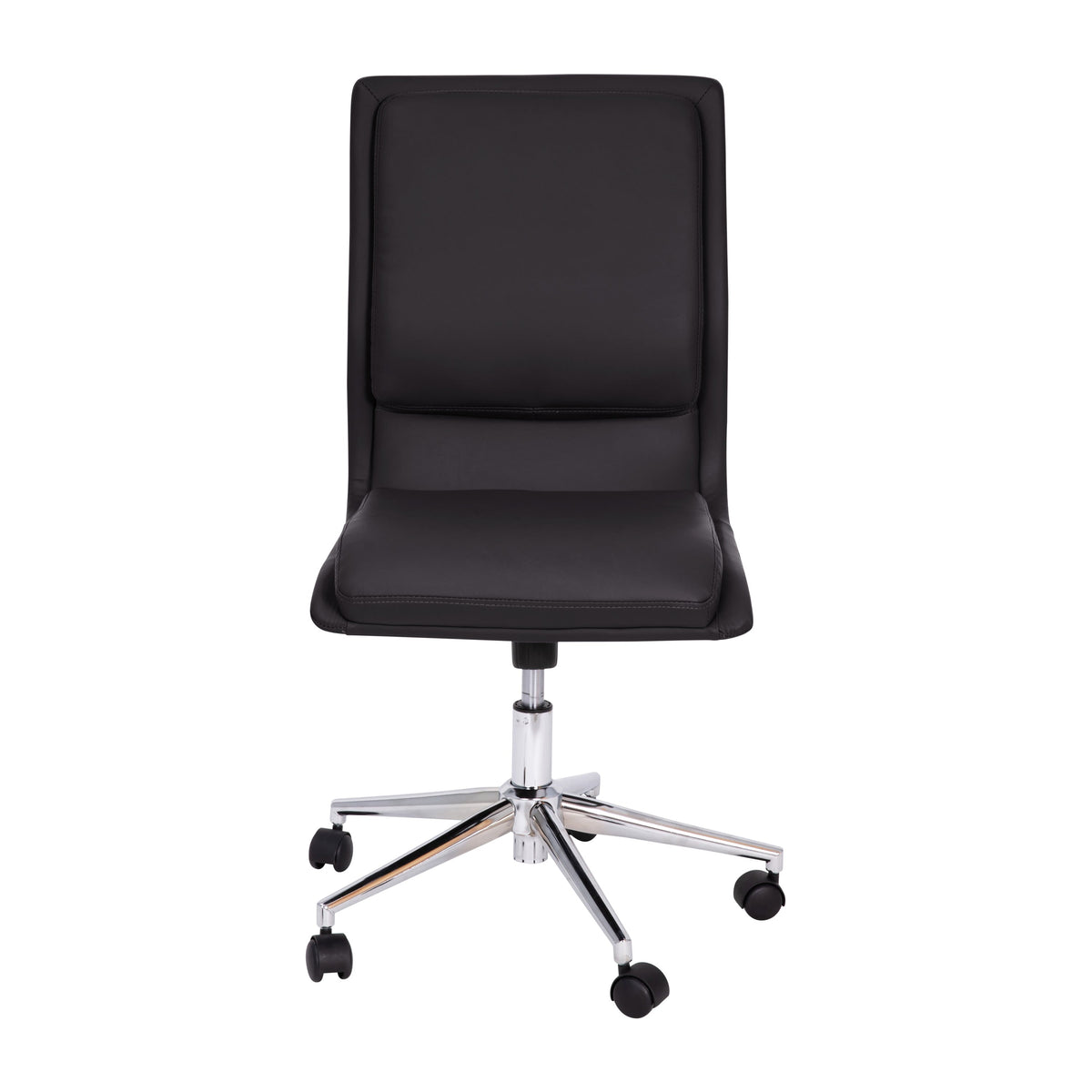 Black |#| Mid-Back Armless Office Task Chair with Chrome 5-Star Base in Black LeatherSoft