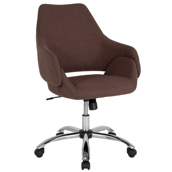 Brown Fabric |#| Home and Office Upholstered Mid-Back Chair with Wrap Style Arms in Brown Fabric